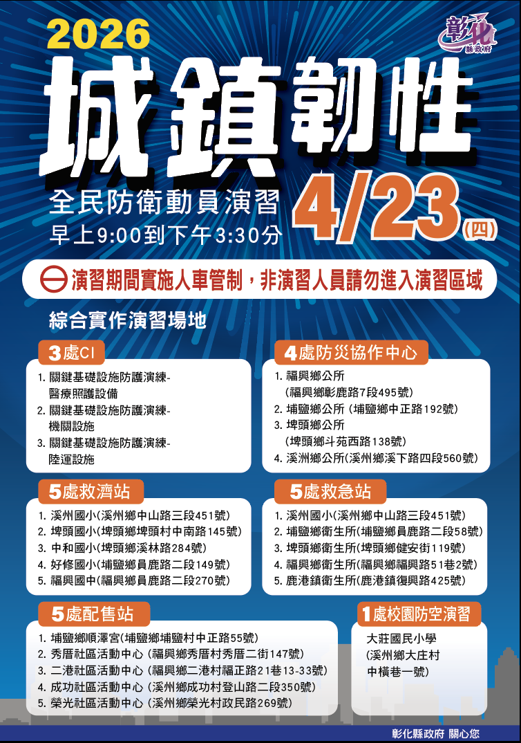 2026城鎮韌性(全民防衛動員)演習